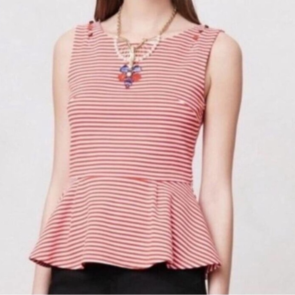 ANTHROPOLOGIE Striped Parisian Style Peblum Top